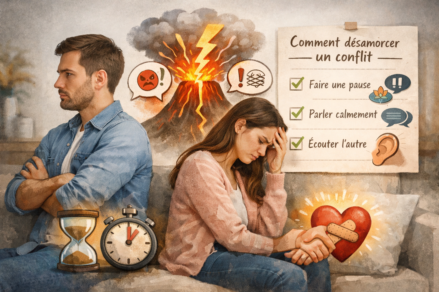 comment désamorcer un conflit de couple illustration tensions et solutions communication