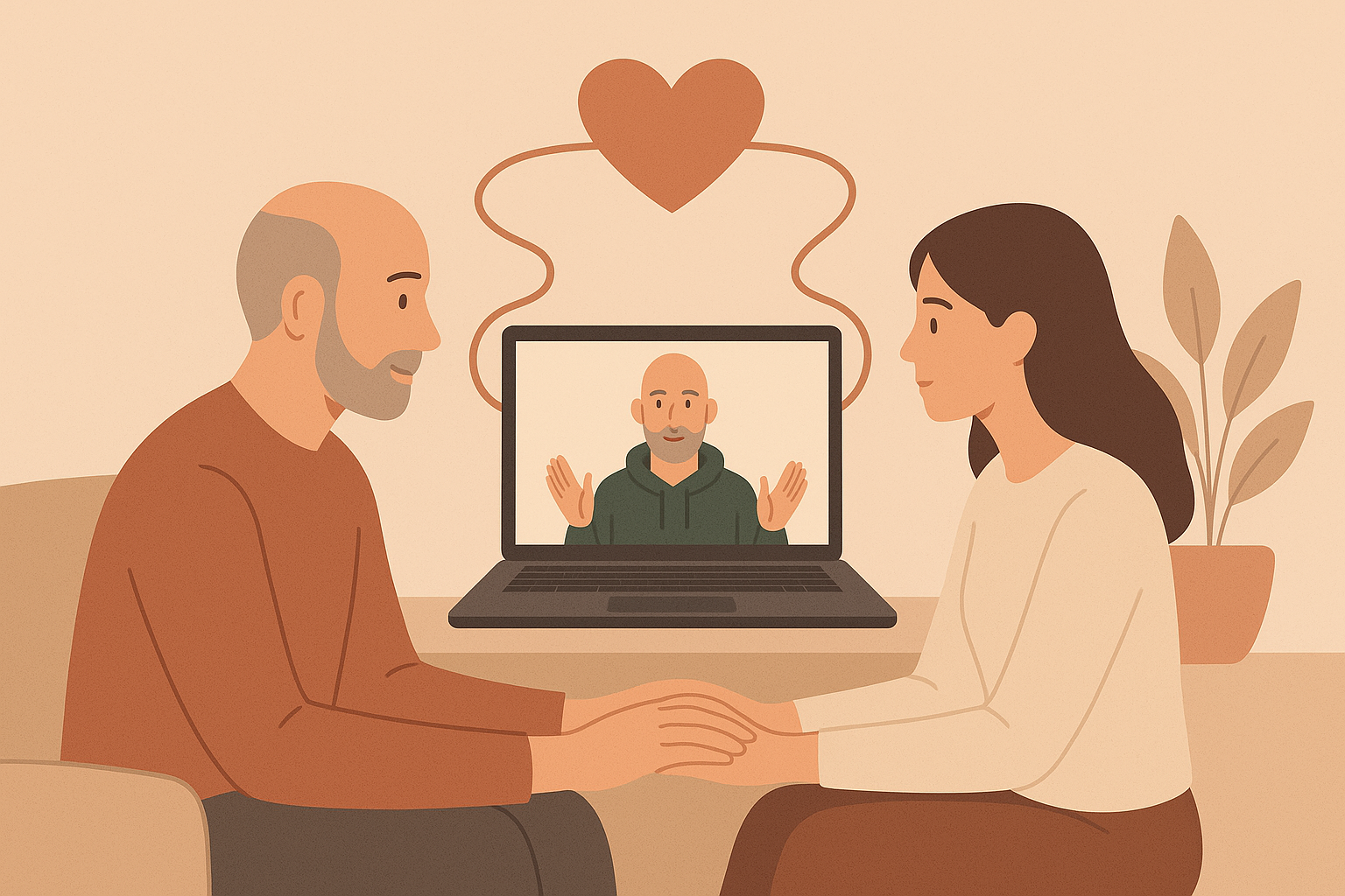 Thérapie de couple en ligne à Marseille avec un thérapeute écoutant un couple en visio