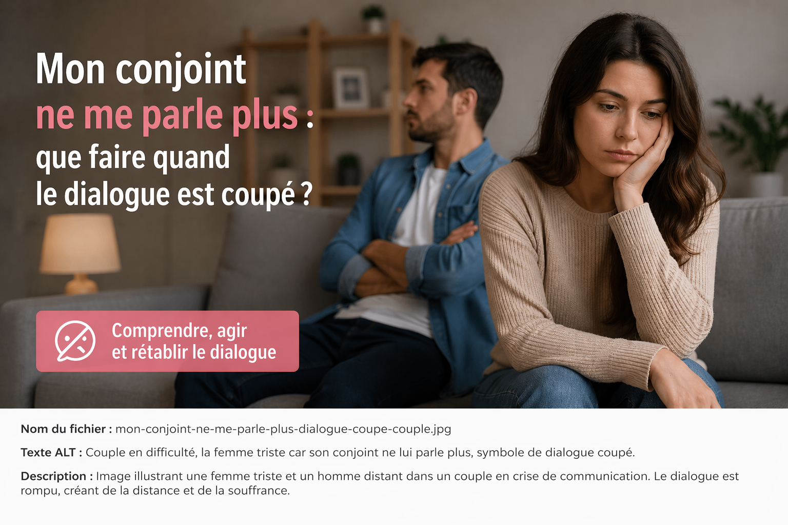 Mon conjoint ne me parle plus, couple en difficulté avec un dialogue coupé et une distance émotionnelle